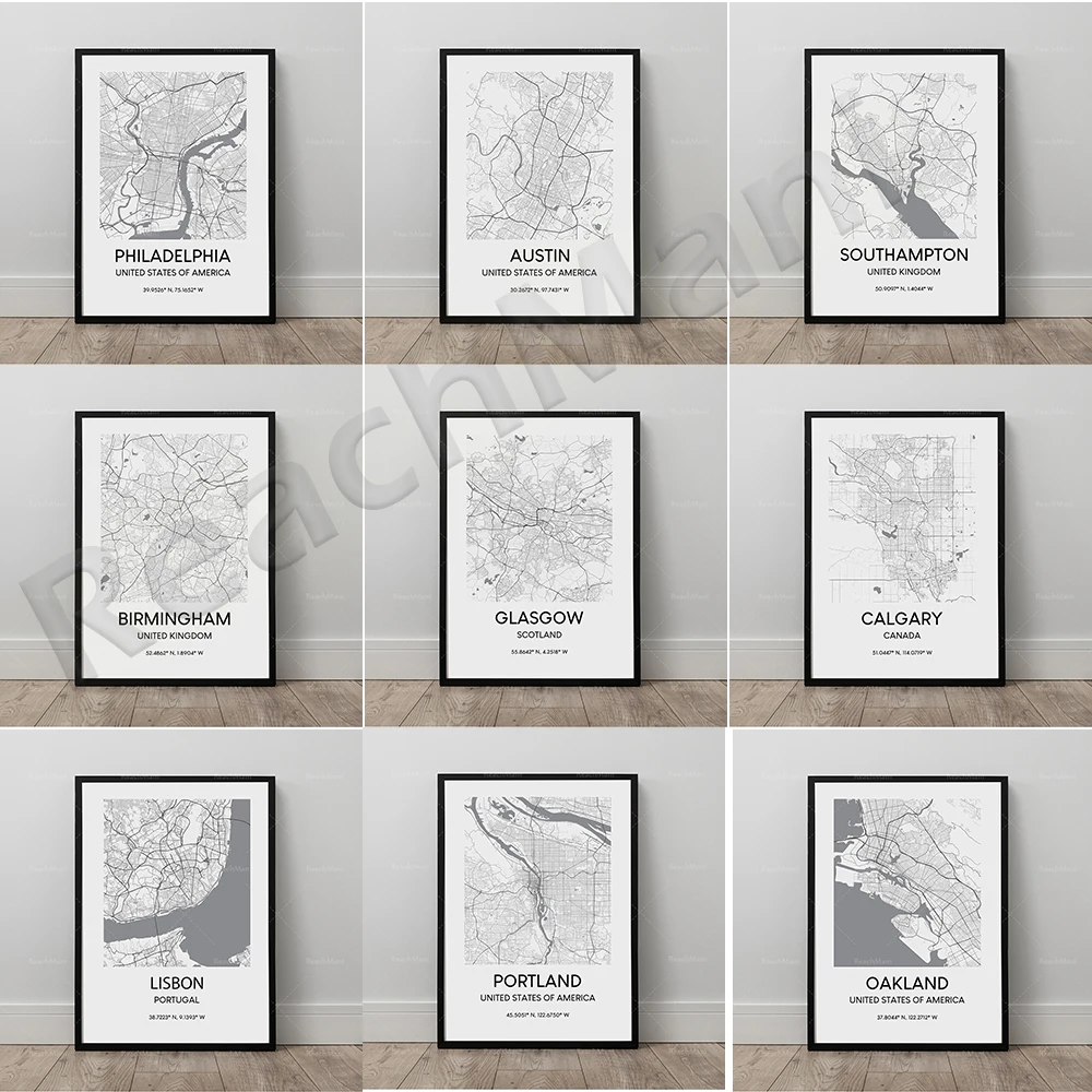 

Map poster, Southampton, Brighton, Birmingham, Philadelphia, Los Angeles printable city map wall art poster American travel blac