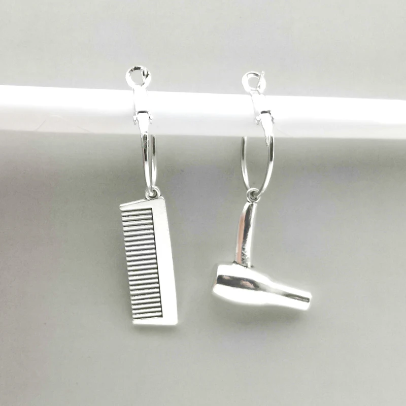 

New Creative Hair Dryer Pendant Earrings Comb Scissors Small Ear Hoops Barber Shop Charm Jewelry Gifts for Women Earrings