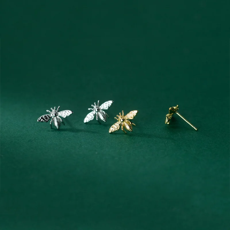 KAMIRA 925 Sterling Silver Cute Insect Bee Piercing Earrings for Women Punk Gothic Design Creative Unique Jewelry Unisex Chic view 3