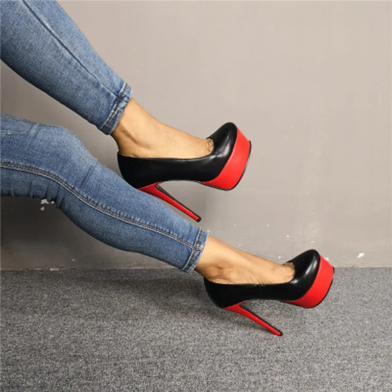 

Tacones mujer black patent leather platform red heels pumps summer high heels thick bottom sandals shoes woman size52 escarpins