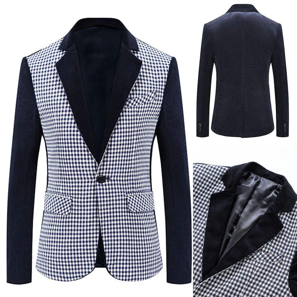 Một Mảnh Khâu Houndstooth Và Xanh Đậm Nam Cưới Tuxedos Áo Chú Rể Phù Rể Phù Hợp Với Phong Tục Thời Trang Nam Phù Hợp Với