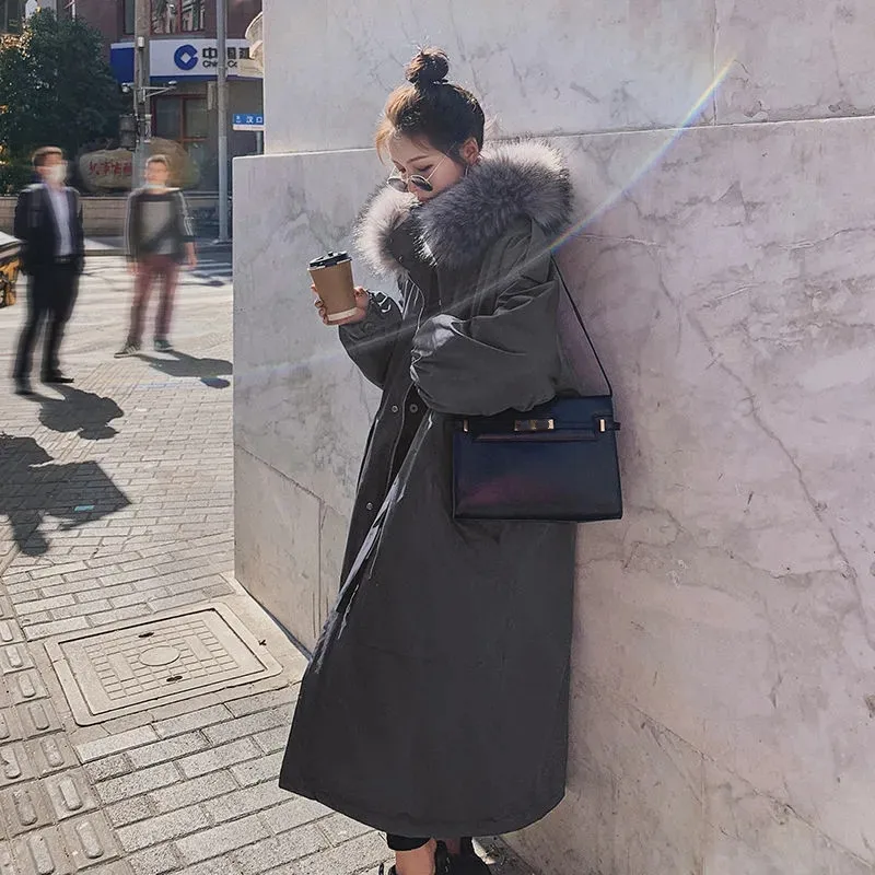 Long Parker Cotton Jacket Women Long Over The Knee Plush Cotton 2022 New Fashion Hot Style Warm Cotton Jacket Winter Thickening