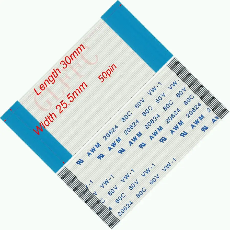 50pin 0.5pitch 30mm-90mm A-type Flexible Flat Cable FFC awm 20624 ROHS for TTL LCD DVD Computer