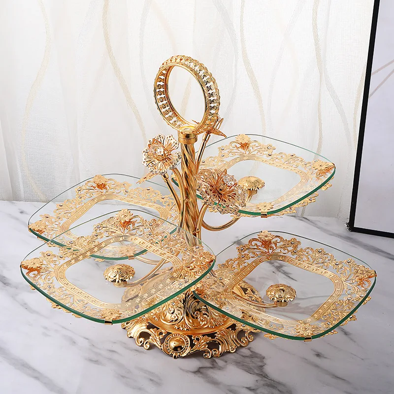 

New stylish light luxury quality multi-functional separation storage plate European glass living room hotel pastry fruit plate.