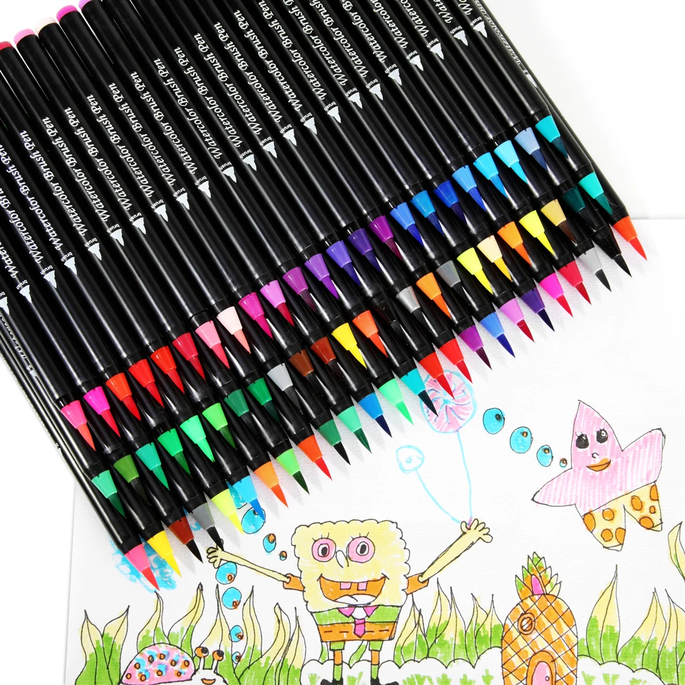 Imagem -04 - Canetas Escova Aquarela Art Marker Pen para Desenho Livros de Colorir Manga Caligrafia Letras Material Escolar Papelaria 72 Cores