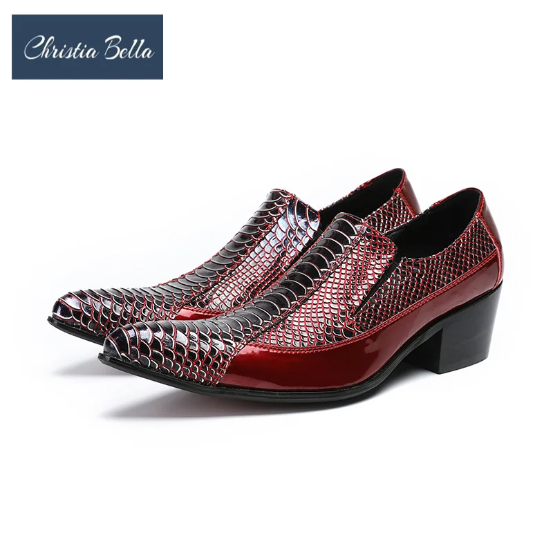 

British Red Snake Pattern Men Evening Shoes Man Plus Size Increase Height Dress Shoes Cow Leather Printing Formal Banquet Shoes