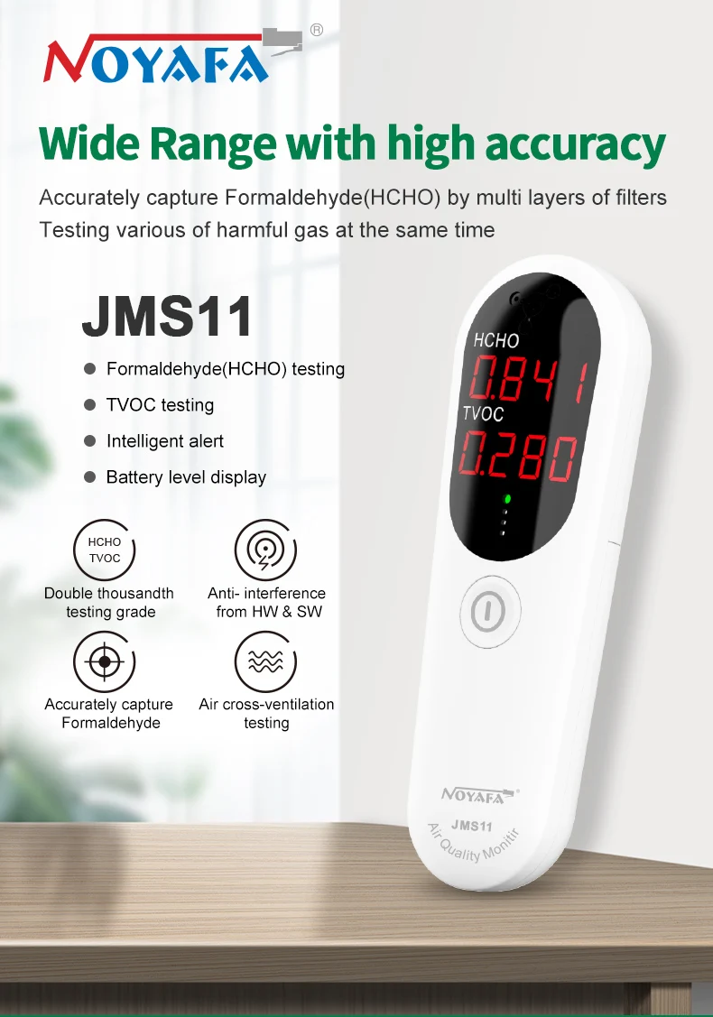 

NOYAFA JMS11 Multifunctional Air Quality Formaldehyde Determine Tester Temperature Humidity Carbon Dioxide Monitor Light alarm