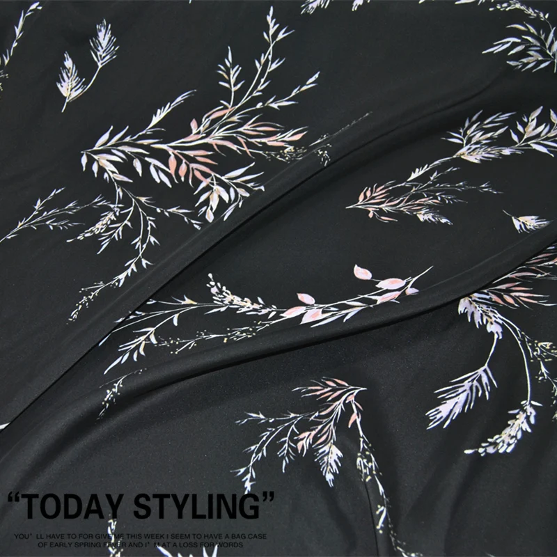 

Silk Cotton Fabric Dress Black Large Wide Large Flower Real Silk Satin clothing Cloth DIY Sewing Tissu