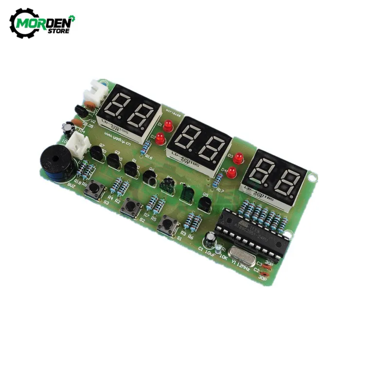 C51 Electronic Clock DIY Kit 12V LED Digital Horologe Suite Timer Module with Button Switch for Alarm Countdown Clock Stopwatch
