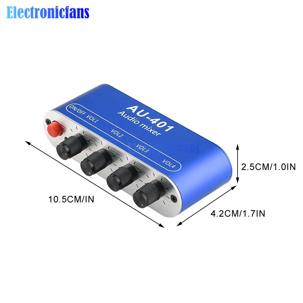 DC 5V-12V AU-401 2/4 Channel Input 1 Channel Output Audio Signal Mixing Board Module Sound Mixer Stereo Control Amplifier Board