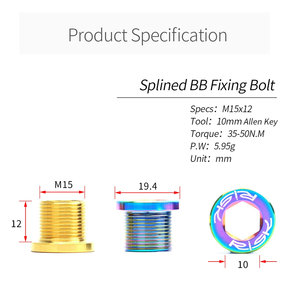 RISK 2pcs/box M15x12 Bike Chain Wheel Octalink Linking Screw Bicycle Splined BB Bottom Bracket Fixing Bolt Crank Arm Dust Cover