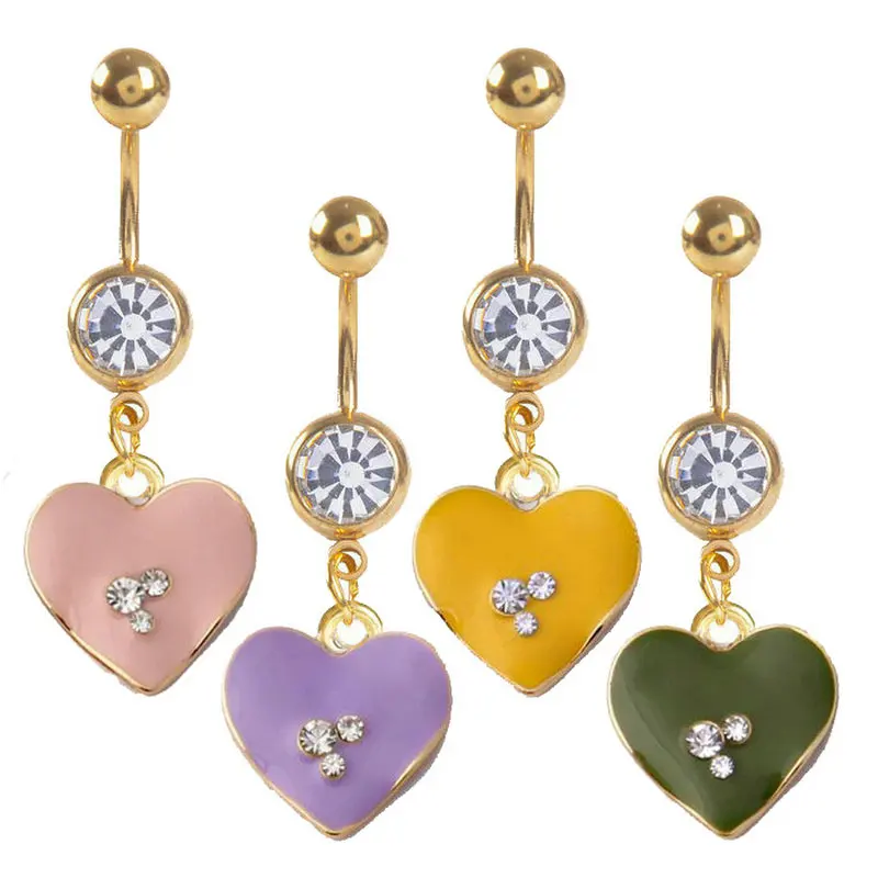 

12pcs/lot Lovely Heart Belly Ring Crystal Belly Button Ring Dangle Ferido Body Piercing Jewelry