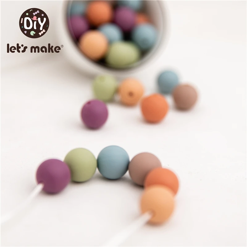 let\'s make 12mm Silicone Beads Teether DIY Pacifier Chain Bracelet BPA Free Silicone Bead Baby Teething Necklace Accessories Toy