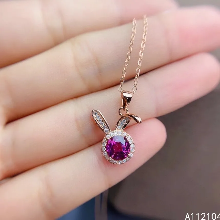 

KJJEAXCMY Fine Jewelry 925 Pure Silver Inlaid Natural Pyrope Garnet Women Fashion Fresh Round Rabbit Pendant Necklace Support De