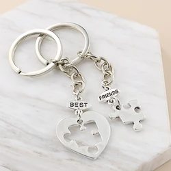 1set(2pcs) New Best Friends Keychain Jigsaw Puzzle Key Ring Heart Shaped Key Chain BFF Friendship Gifts DIY Handmade Jewelry