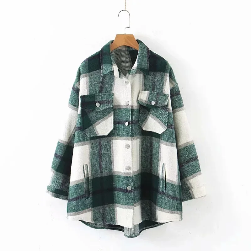 

Fashion Plaid Shirts for Women Streetwear Trend Casual Loose Blouses Tops Woolen Coats