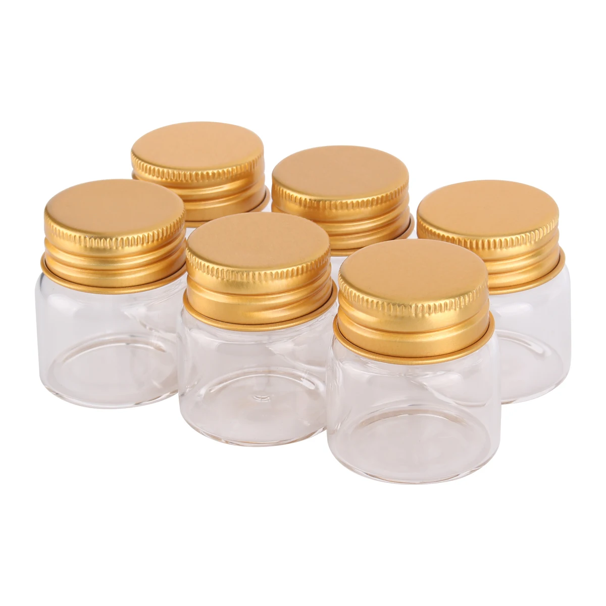 

6 pieces 20ml 37x40mm Glass Candy Bottles Jars with Golden Aluminum Top lid Mini Glass Vials for Gift DIY Crafts