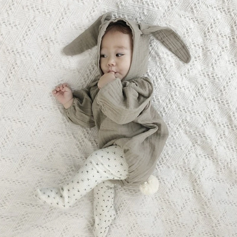 Baby Girl Rompers 0-24M Toddler Baby Girl Solid Jumpsuit Long Sleeve Rabbit Newborn Outfits Clothes Christmas Baby Costume