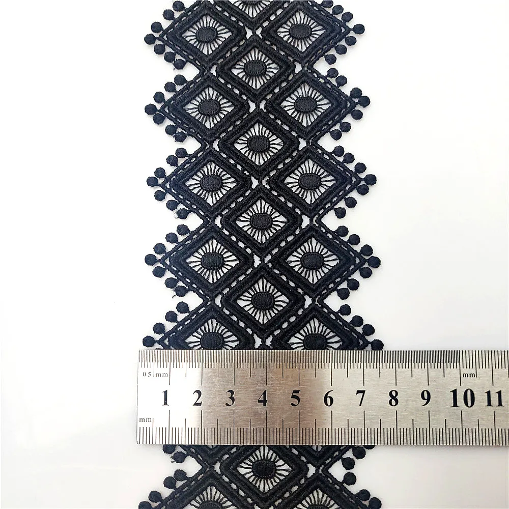 Pom Pom Embroidered Lace Fabric 75 mm Wide Black White Hollow Out Lace DIY Sewing For Dress Clothing Decoration, Sell By Yard