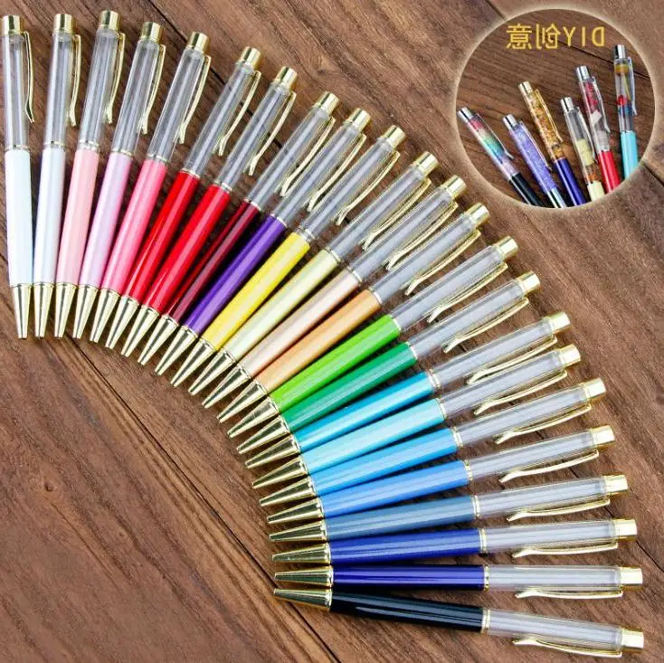 

23 Colors for Choice Ballpoint No Oil No Gold Foil Fill Yourself Crystal Metal Copper Gift Pen School Office Supplies Wholesale