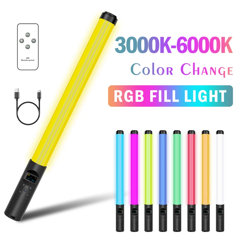 SH Nhiếp Ảnh RGB Ánh Sáng Xử Lý Cây Đũa Thần Điền Vào Làm Sáng Video W200 RGB Đầy Màu Sắc Thanh Hiệu Ứng Máy Ảnh Chiếu Sáng 2500K-9000K Xử Lý Cây Đũa Phép
