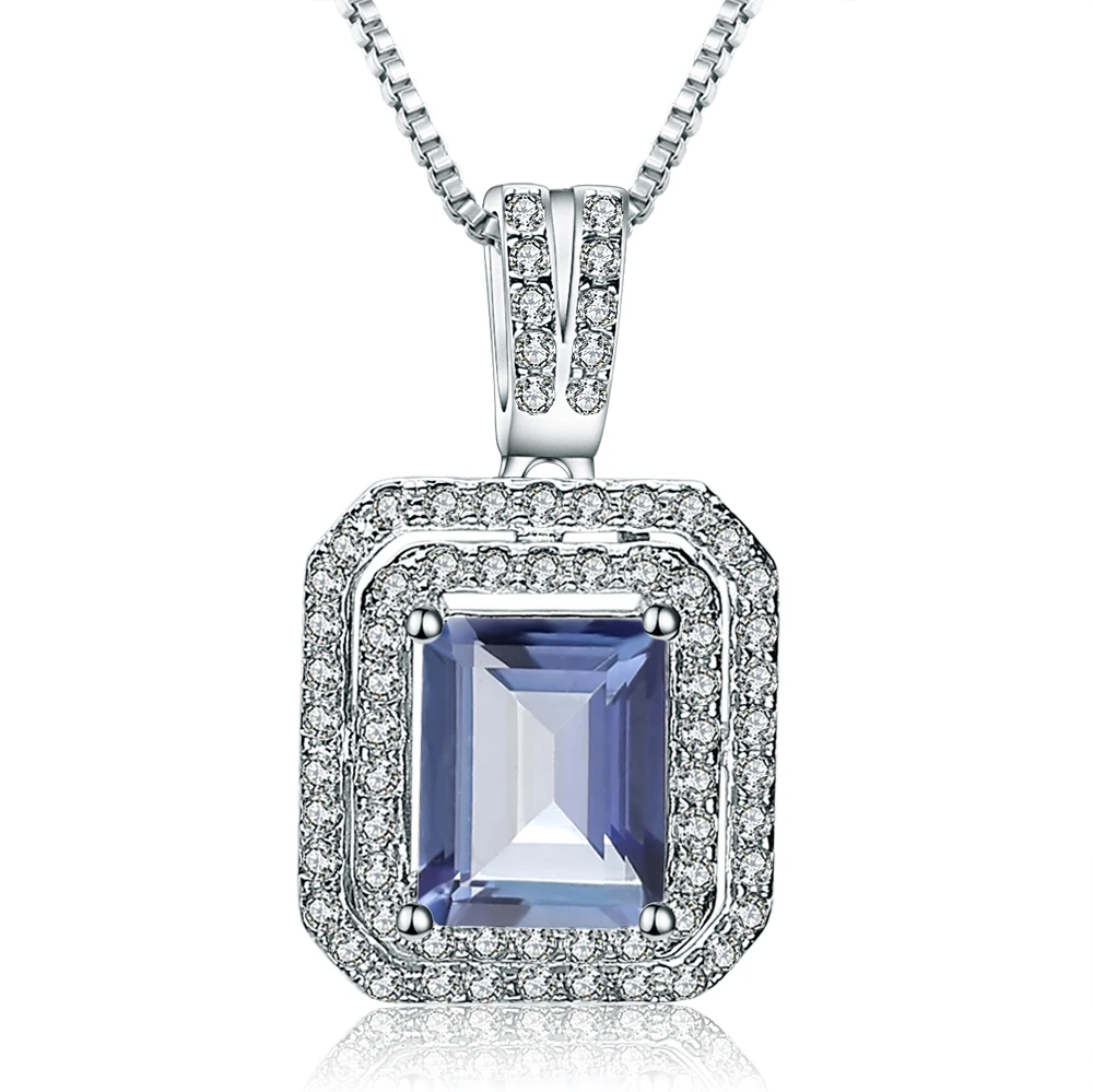 Gem's Ballet 925 Sterling Silver Emerald Cut 2.05Ct Natural Iolite Blue Mystic Quartz Necklace & Pendant For Women Fine Jewelry