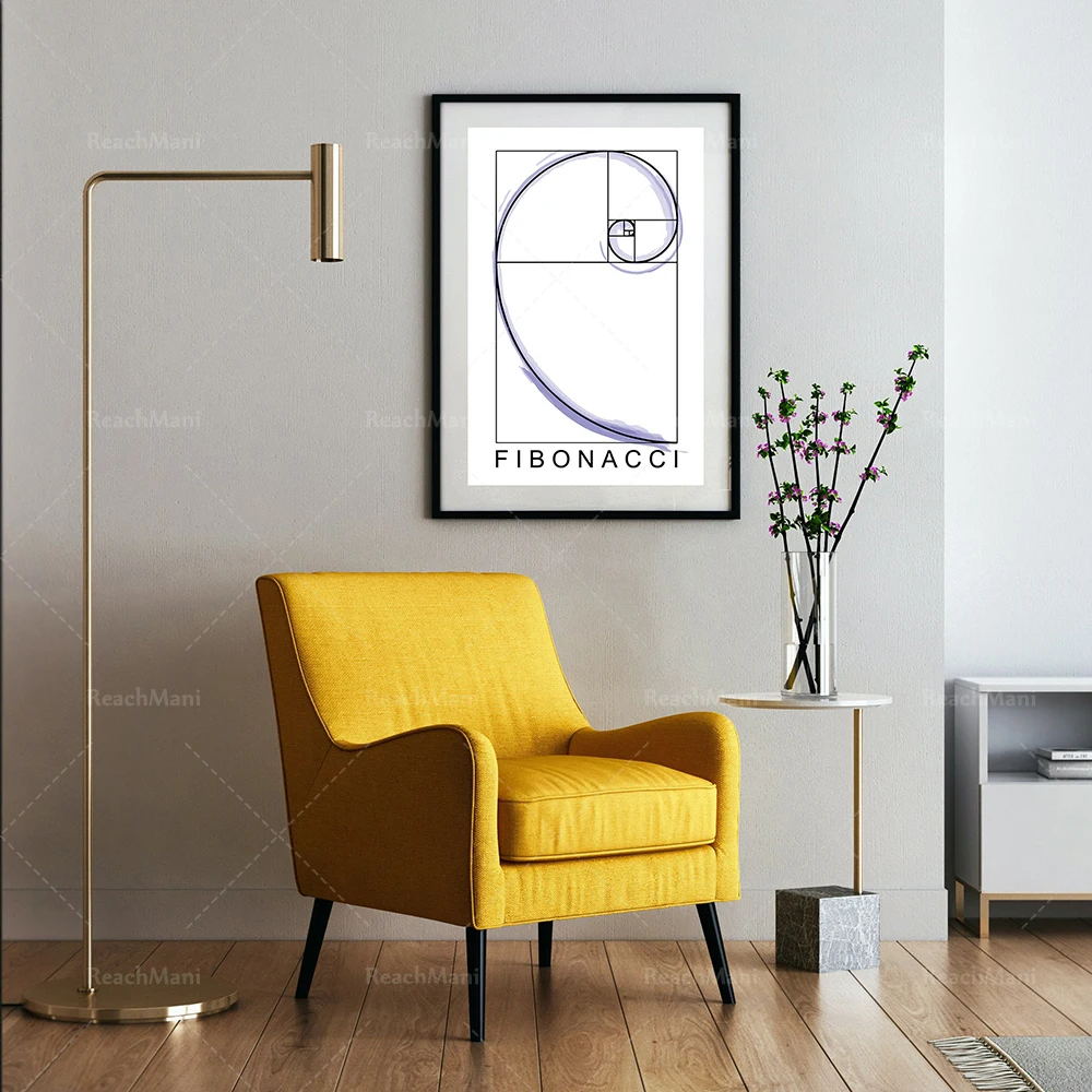 Fibonacci Murals, Mathematics Gift Prints, Golden Ratio Spiral, Fibonacci Sequence Mathematics Prints Canvas Poster