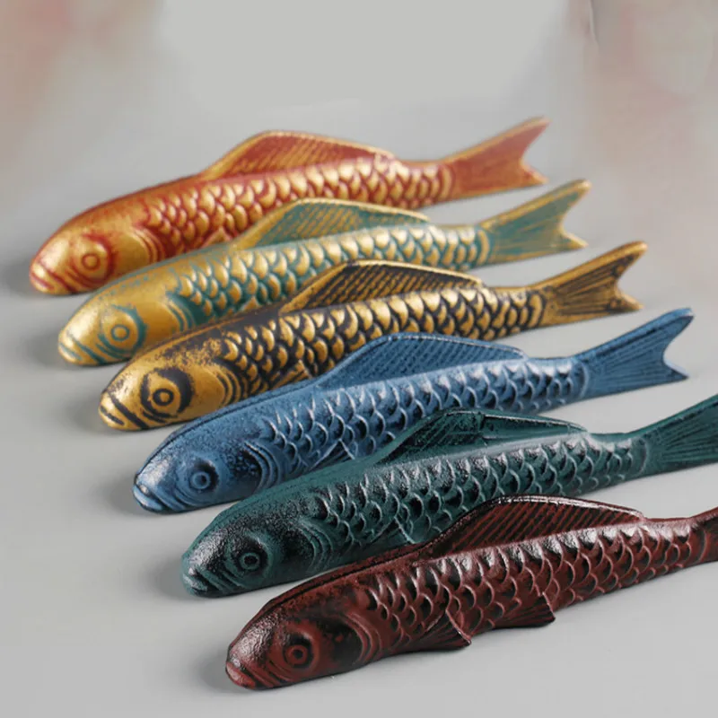 

Lovely Paperweights Cast Iron Brush Pen Rest Creative Colorful Metal Paper Weight Chinese Calligraphy Cute Carp Paperweights