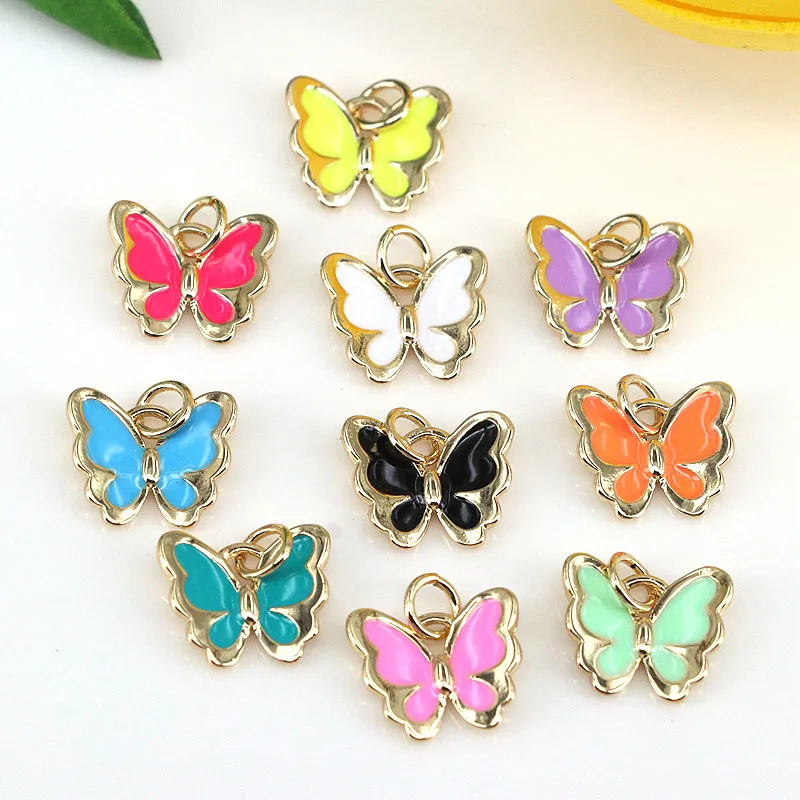 10Pcs,Fashion rainbow color enamel butterfly shape simple charms insect necklace pendants for jewelry making