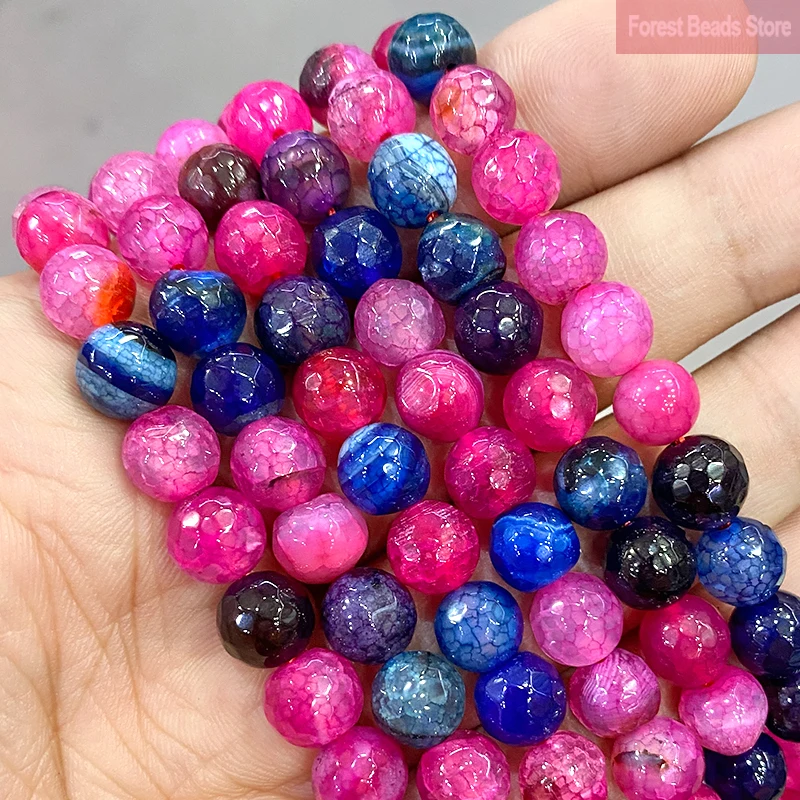 Natural Smooth Faceted Rose Pink Dream Fire Dragon Veins Agates Round Loose Beads 8mm for Handmade Jewelry Making 15\'\' Strand