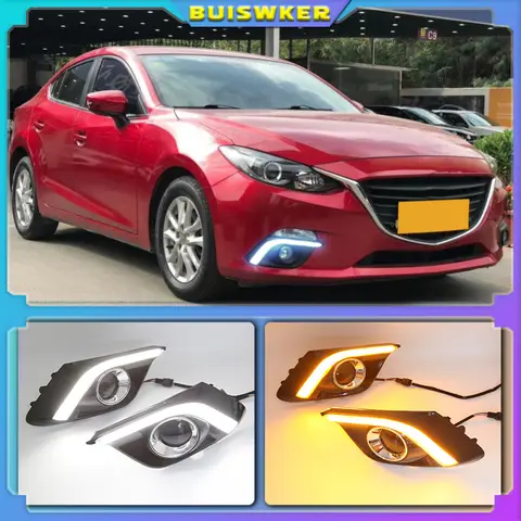 2Pcs DRL For Mazda 3 Mazda3 Axela 2014 2015 2016 LED Daytime Running Lights Daylight Fog lamp with turn signal light