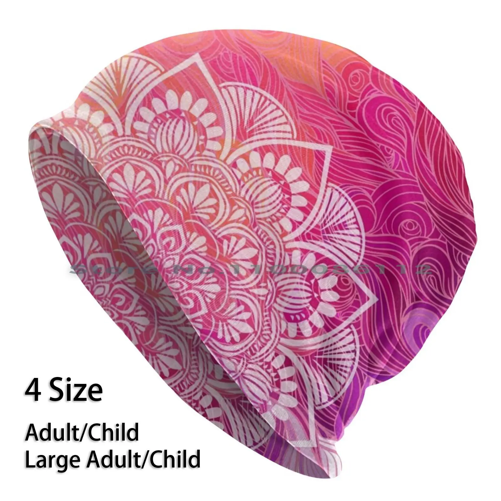 Hot Pink Wavy Mandala Beanies Knit Hat Wind Waves Abstract Pink Red Purple Mehndi Henna Indian Hindu Yoga Meditation Rainbow