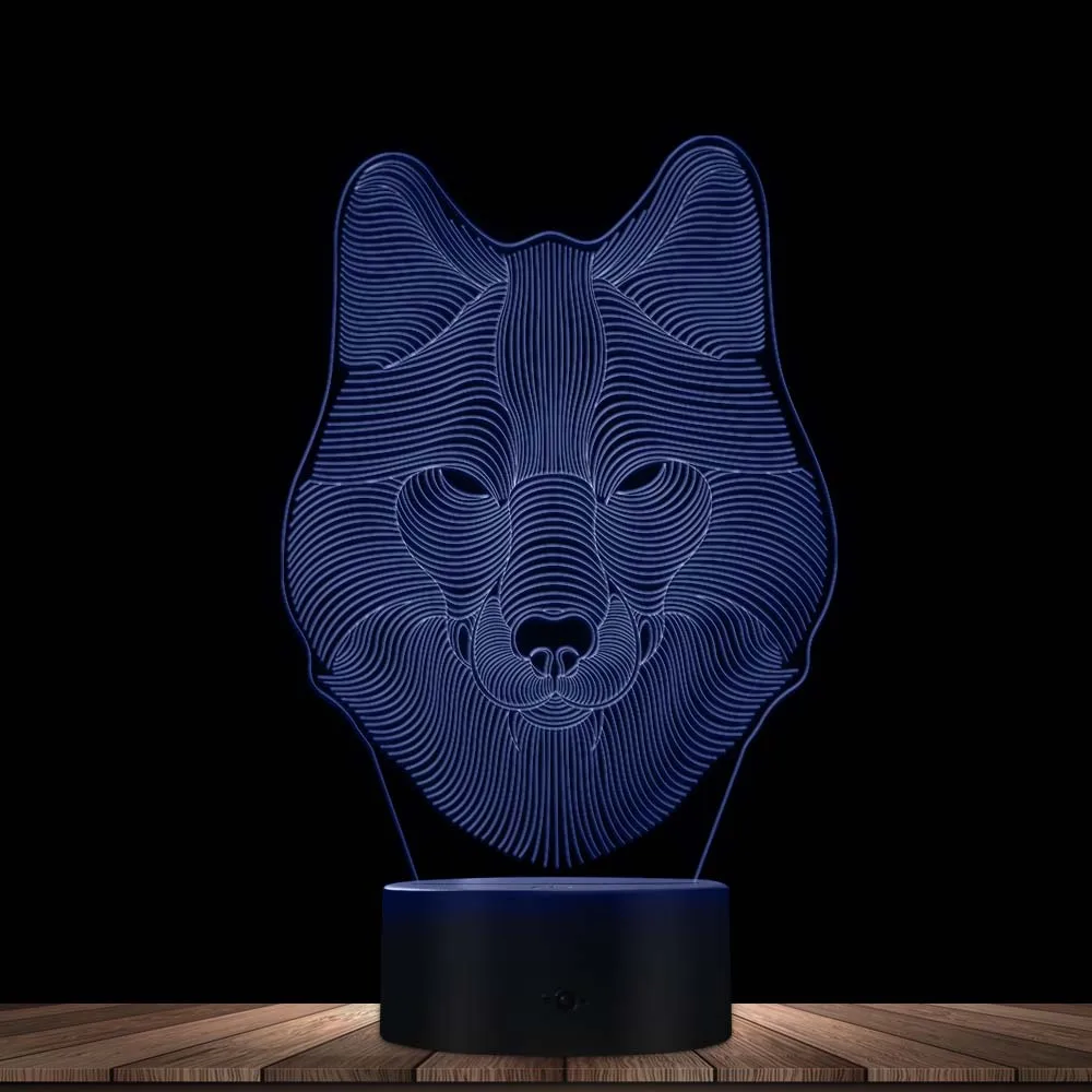 3D Wolf Head Shape Switch LED Desk Light Home Decor Atmosphere LED 3D Visual Table Lamp Colorful Gradient Novelty Night Light