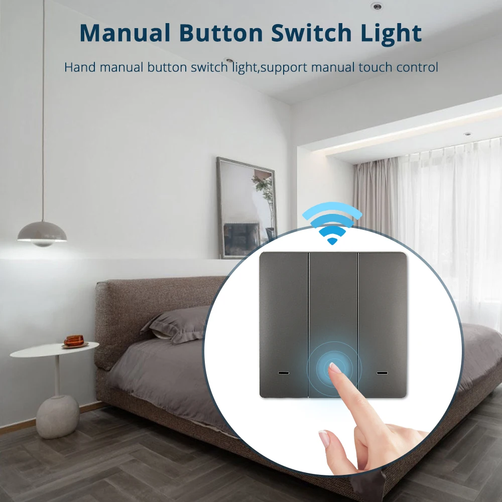 Zemismart Tuya WiFi Light Switch 1 2 3 Gang Physical Switch Neutral Optional Smart Life App Alexa Google Home Voice Control Gray