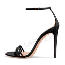 LAIGZEM SEXY Women Sandals Ankle Strap Stiletto Heels Summer Party Summer Basic Sandalia Shoes Ladies Woman Large Size 47 50 52