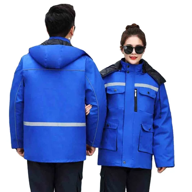 عاكس الشتاء في الهواء الطلق ملابس العمل الرجال النساء سترة سميكة معطف مقاوم للرياح مصنع ورشة عمل مقنعين دائم عامل دعوى سترة #5