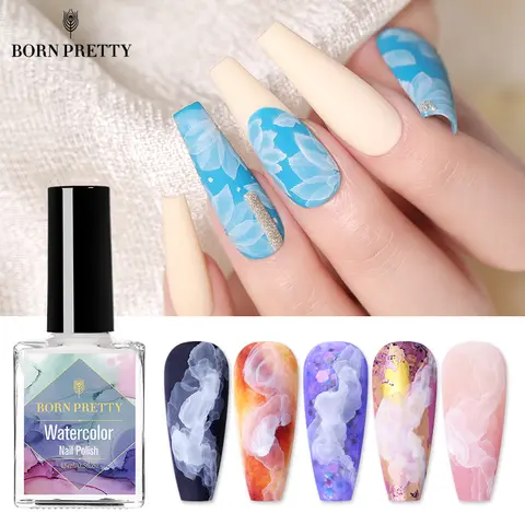 BORN PRETTY-15ml 네일 폴리쉬 화이트 수채화 네일 잉크, 손톱 디자인 자연 공기 건조 블루밍 네일 아트 바니시