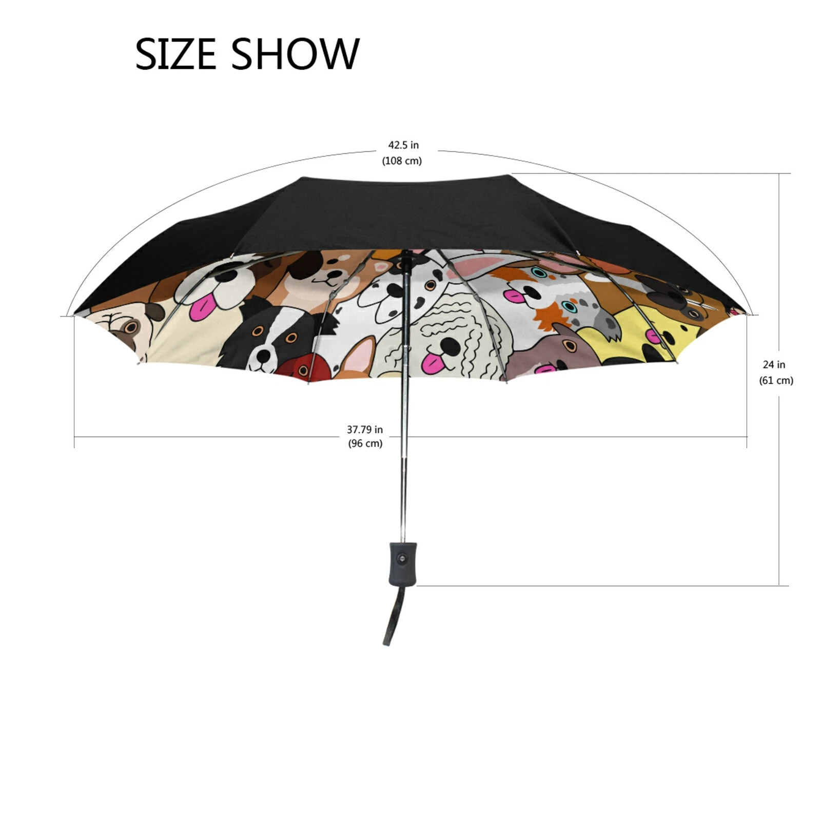 Doodle Dog Print Animal Umbrella Rain Women Three Folding Fully Automatic Umbrella Anti-UV Sun Protection With Black Coating