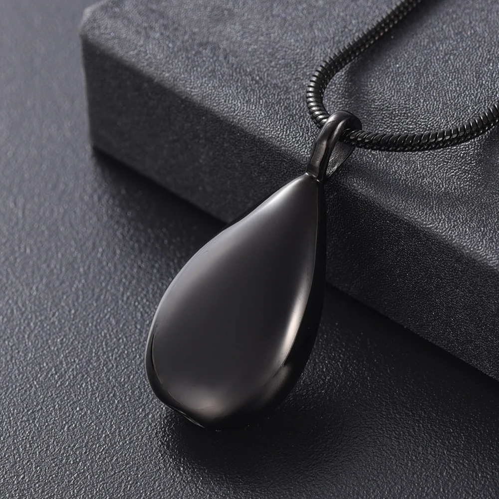 IJD9945 Teardrop Stainless Steel Black Carved Cremation Souvenir Pendant for Ashes Urn Keepsake Memorial Necklace Jewelry