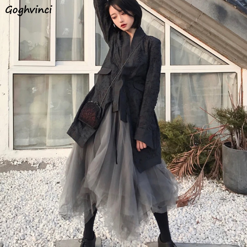 

Skirts Women Solid Asymmetrical Mid-calf Ball Gown Summer High Waist Skirt Loose Casual Chic Korean Fashion Streetwear All-match