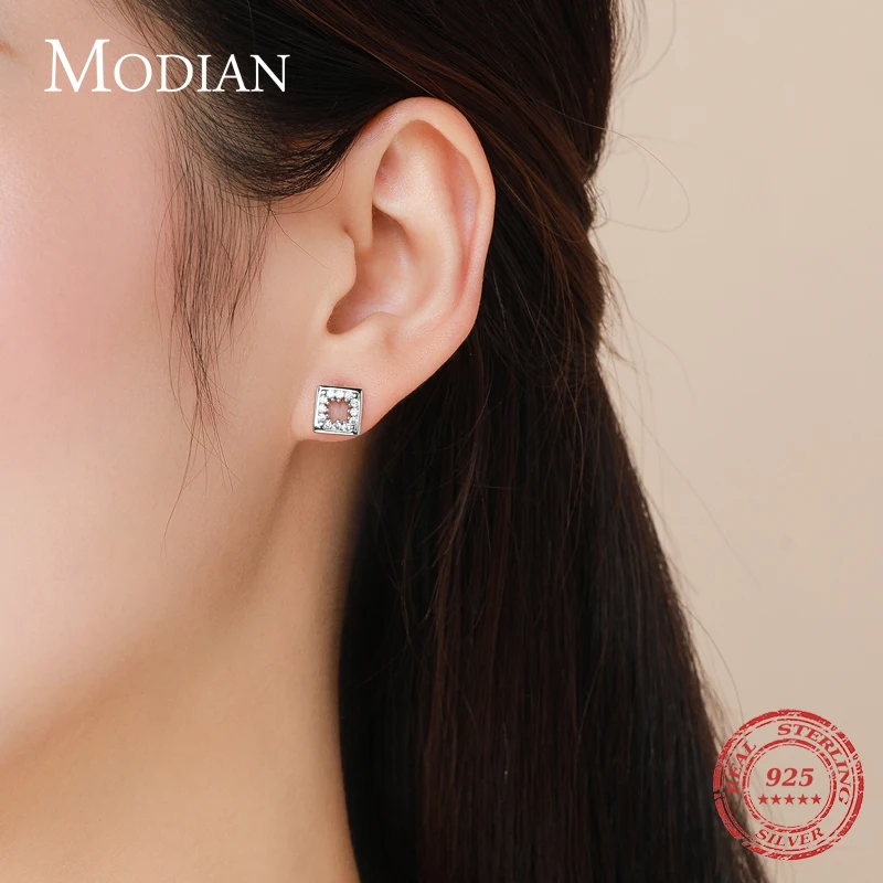 Modian Hollow out Classic Square Earring Fashion 925 Sterling Silver Charm Zircon Sutd Earrings For Women Silver Fine Jewelry