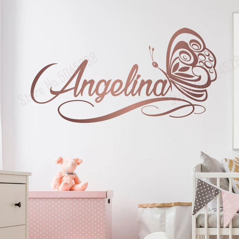 Posh Personality Script Name With Butterfly Wall Sticker Nursery Girls Decal Bespoke Custom Made Vinyl Adhesive DIY Decor Z634