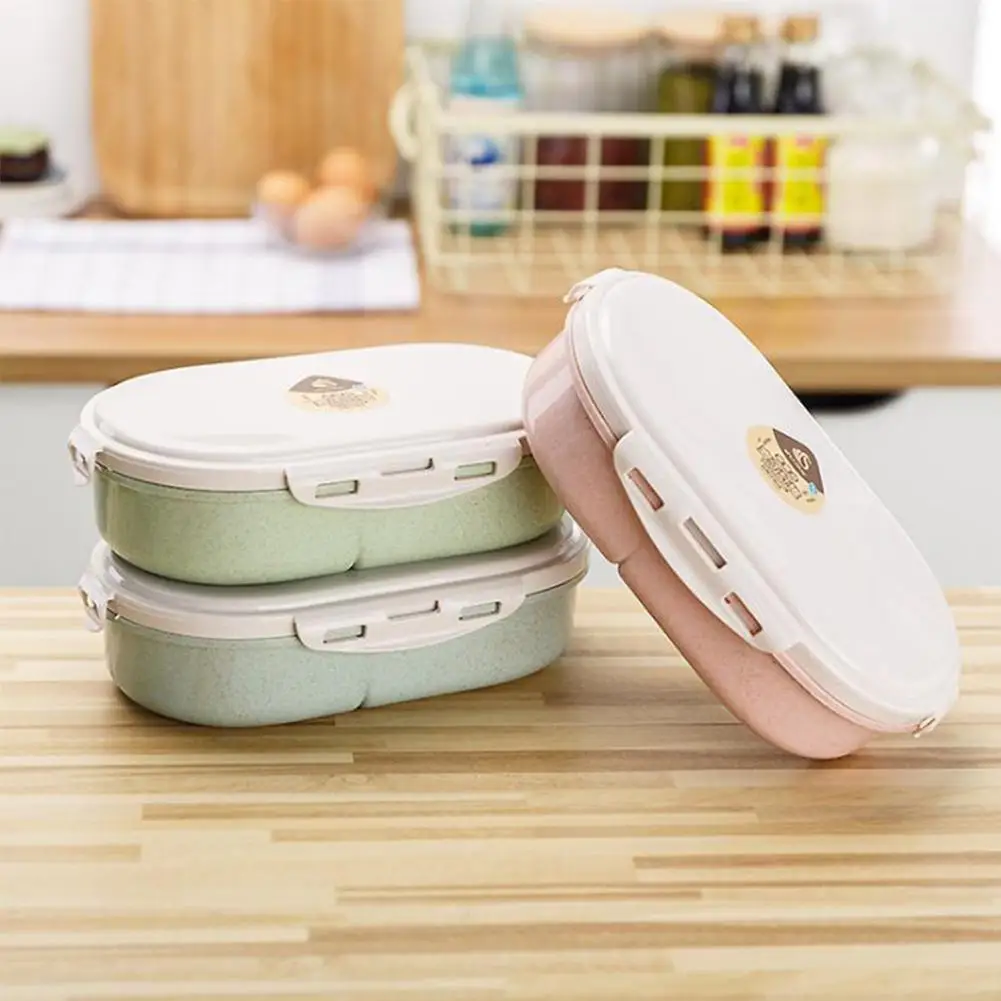 Healthy Wheat Straw Lunch Box Food Container Storage Children Kids School Office Portable Bento Box Lunchbox w/ Spoon Dinnerware