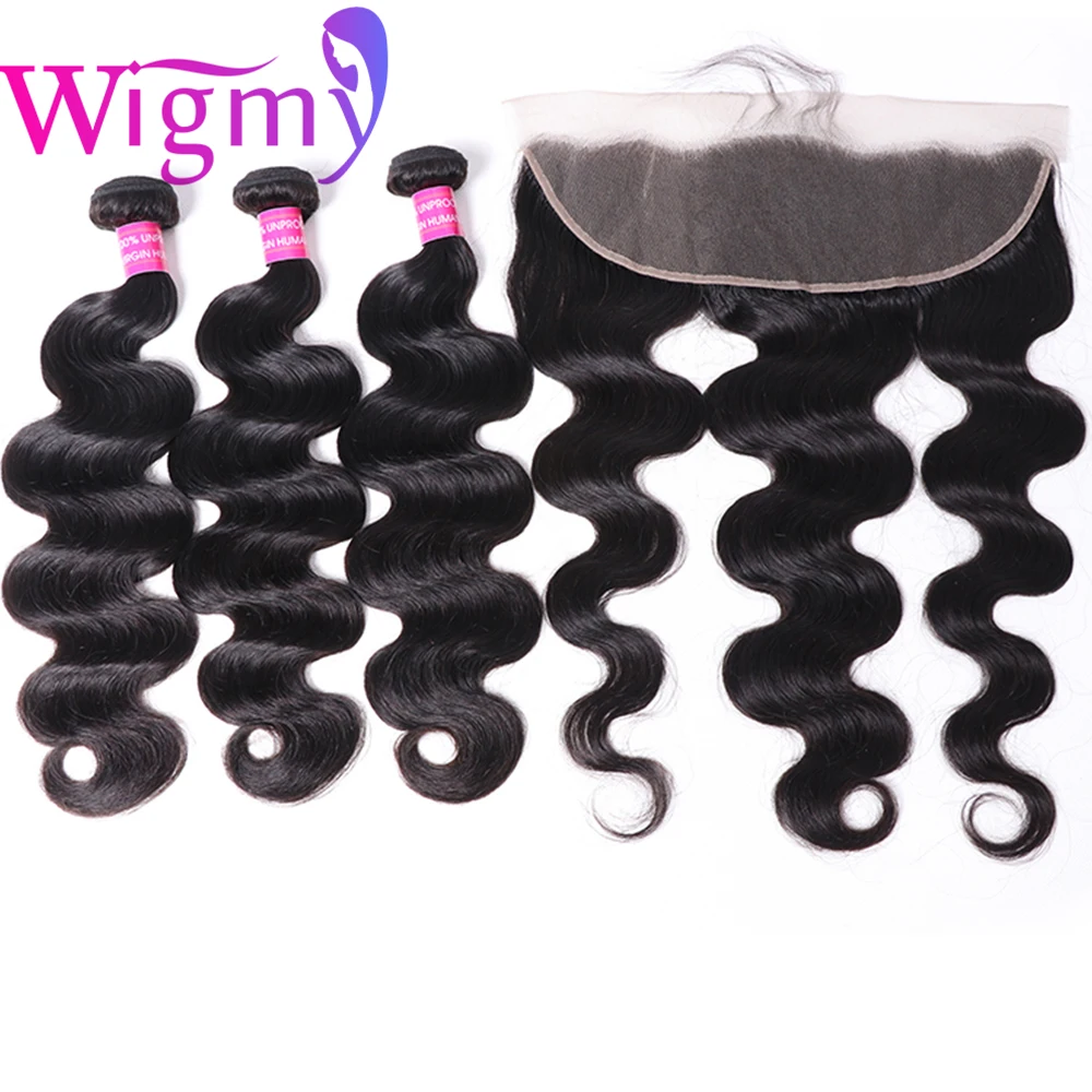 

Wigmy Brazilian Body Wave 3 Bundles With Frontal Bodywave Lace Frontal Closure With Bundles Human Hair frontal with bundles