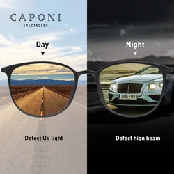 CAPONI Photochromic Sunglasses Men Driving Chameleon Glasses Male Yellow Lens Sun Glasses Day Night Vision Oval Eyewear BSYS520