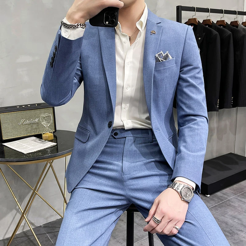 Men\'s Suit Jacket with Pant Formal Slim Fit Business Work Wedding Stage Tuxedo Fashion Best Men Social Dress Suit 2 Pieces Sets