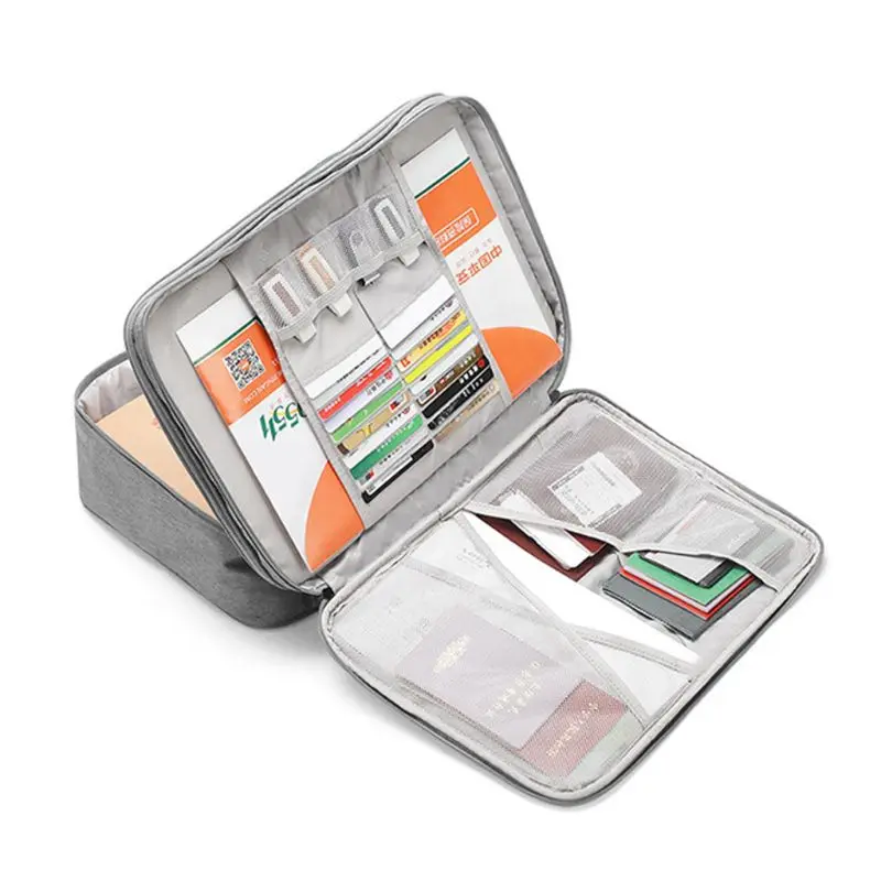 طبقة مزدوجة وثيقة حقيبة التذاكر سستة التخزين سعة كبيرة شهادات الملفات منظم السفر