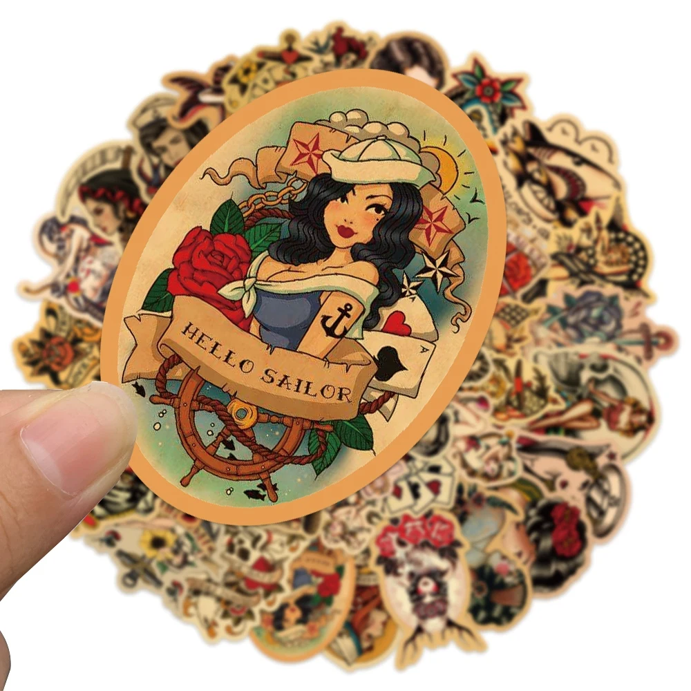 10/30/50pcs/pack Retro old school tattoo style sticker refrigerator skateboard decals backpack waterproof PVC sticker - Image 2