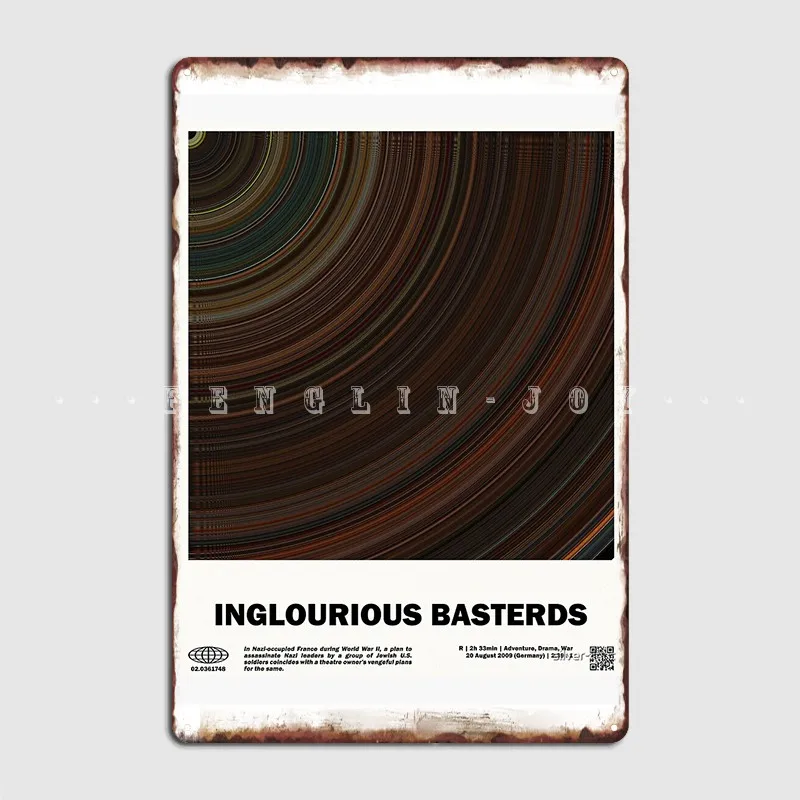 Minimal Inglourious Basterds Circular Barcode Movie Metal Sign Cinema Kitchen Club Bar Custom Poster Tin Sign Poster