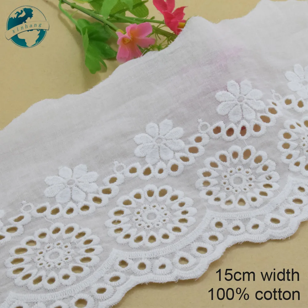 3yards 15cm Wide 100% Cotton Embroid Lace Sewing Ribbon Guipure Trim Wedding Decoration DIY Colthes Accessories Lace Edge#4015